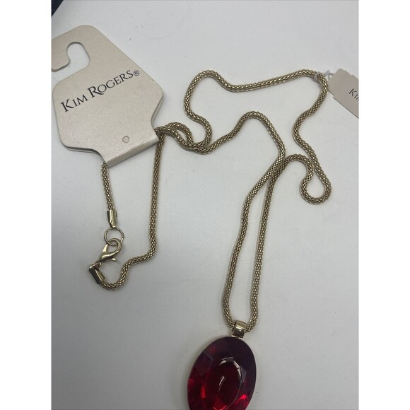 Kim Rogers Gold Tone Red Stone Tassel Long Necklace. - Picture 5 of 10